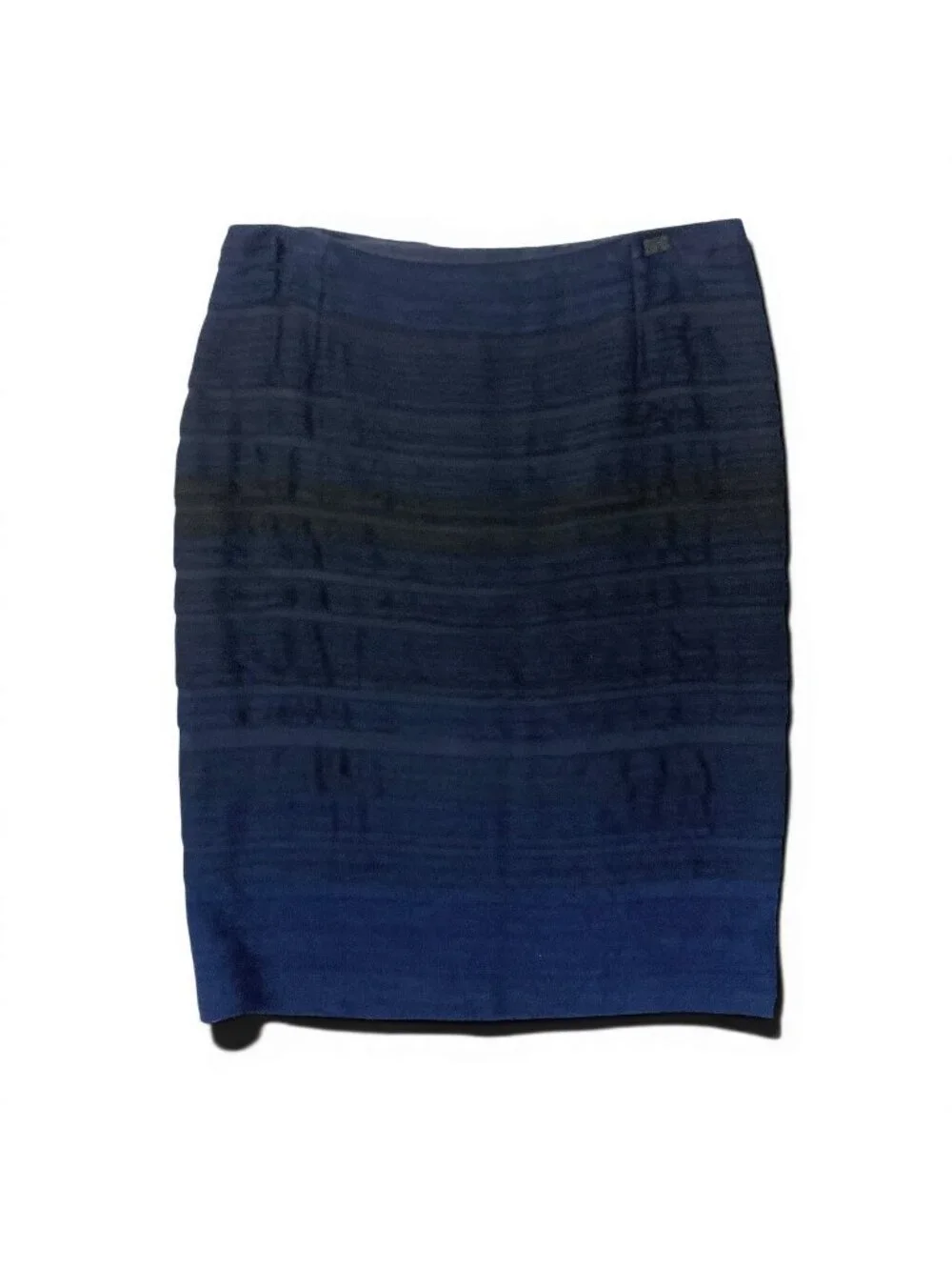 Chanel Knit Pencil Skirt Gradient Quilted Bag Motif Plate Navy Rayon
